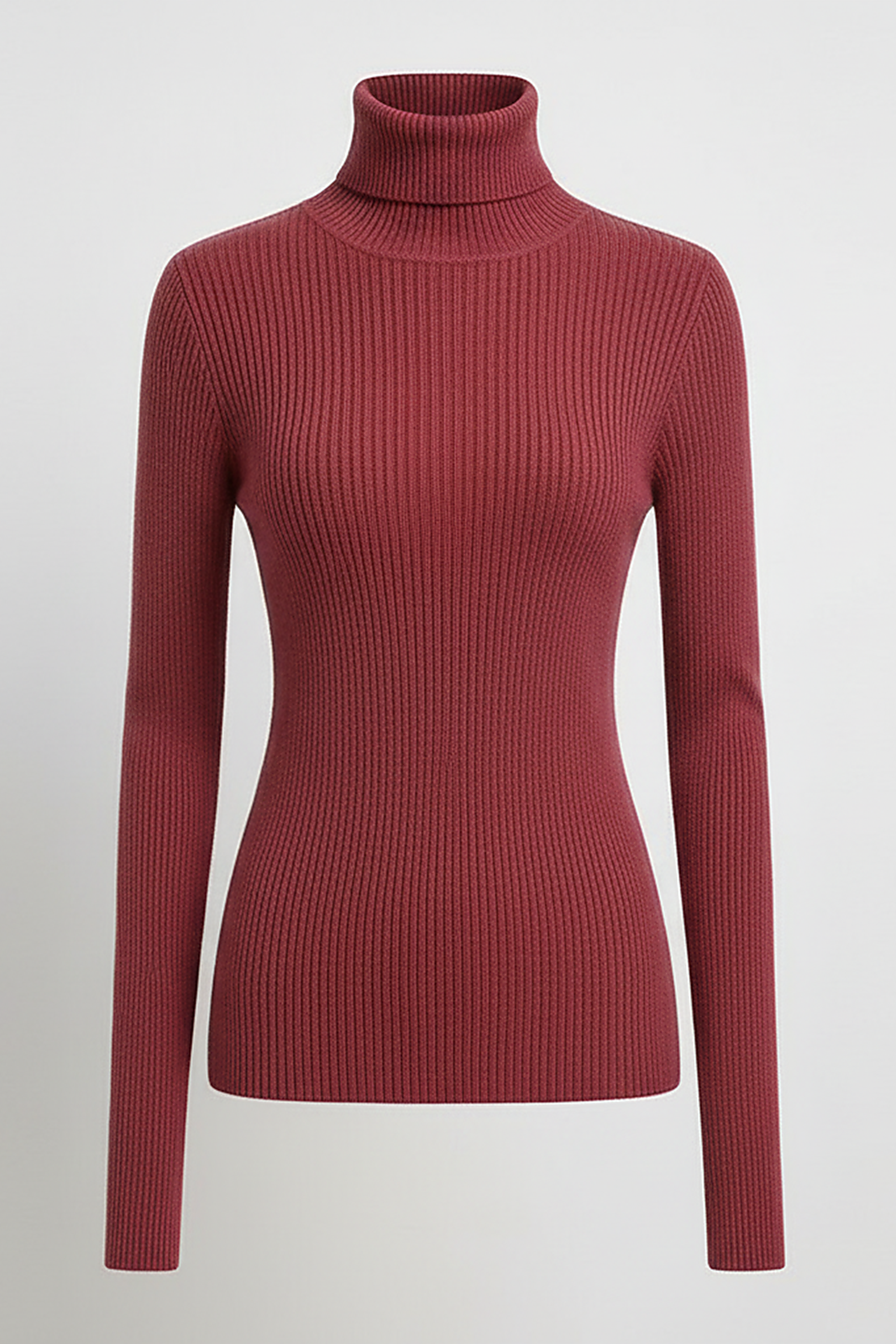 Women's knitted pullover sweater, front view, styled on model.