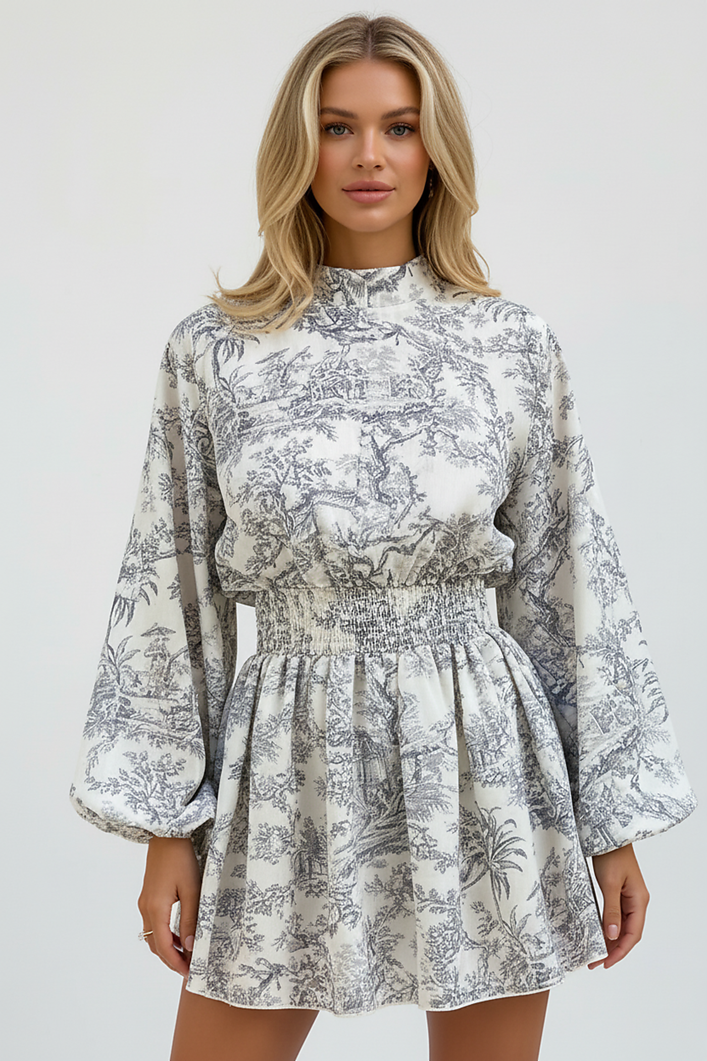Autumn Blossom Lace-Up Printed Midi Dress
