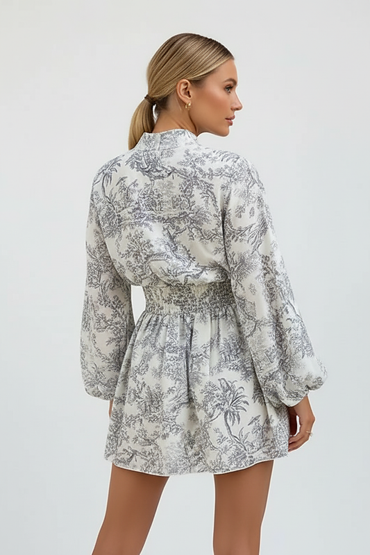 Elegant dress, back view on model.