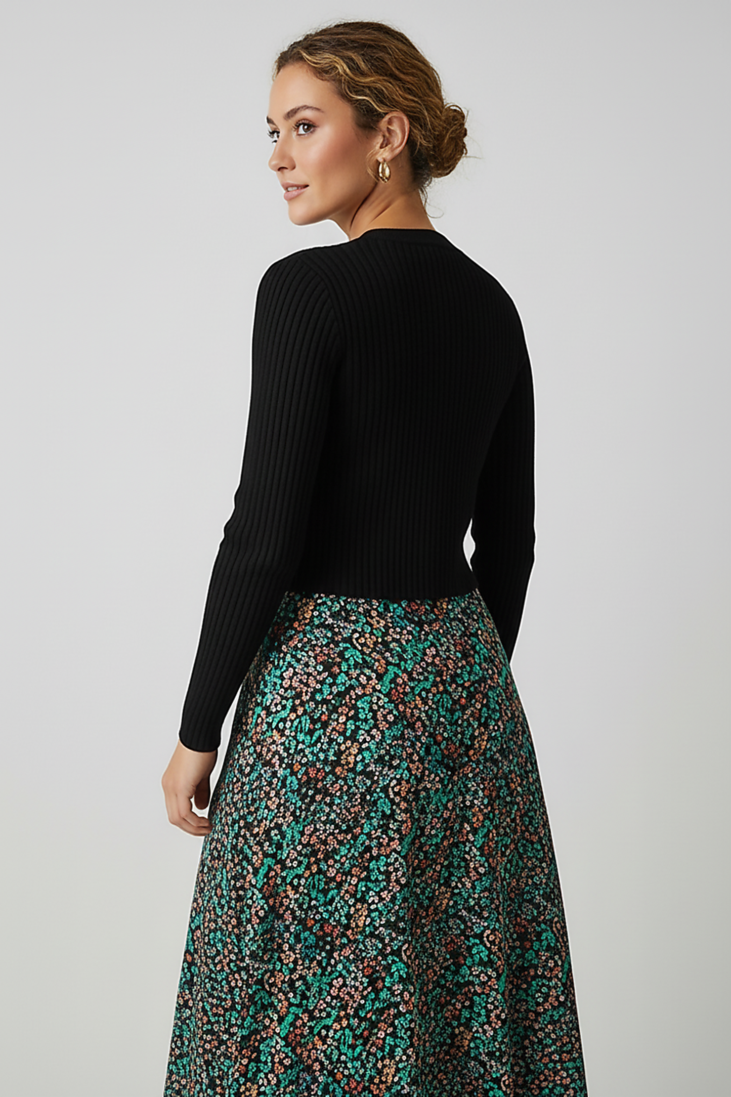 Printed Satin Midi Dress with Cardigan - Thorne & Ivy