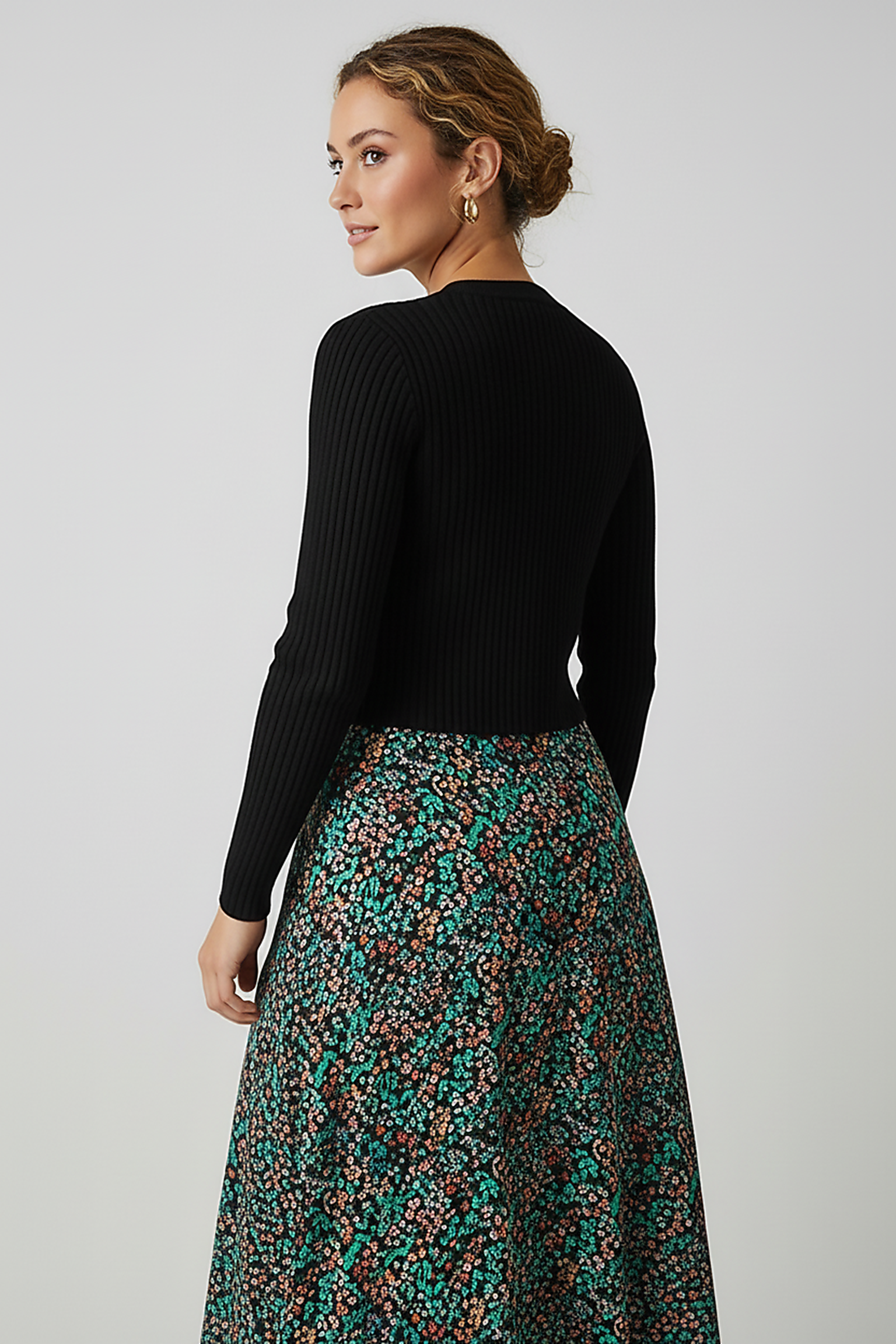 Printed Satin Midi Dress with Cardigan - Thorne & Ivy