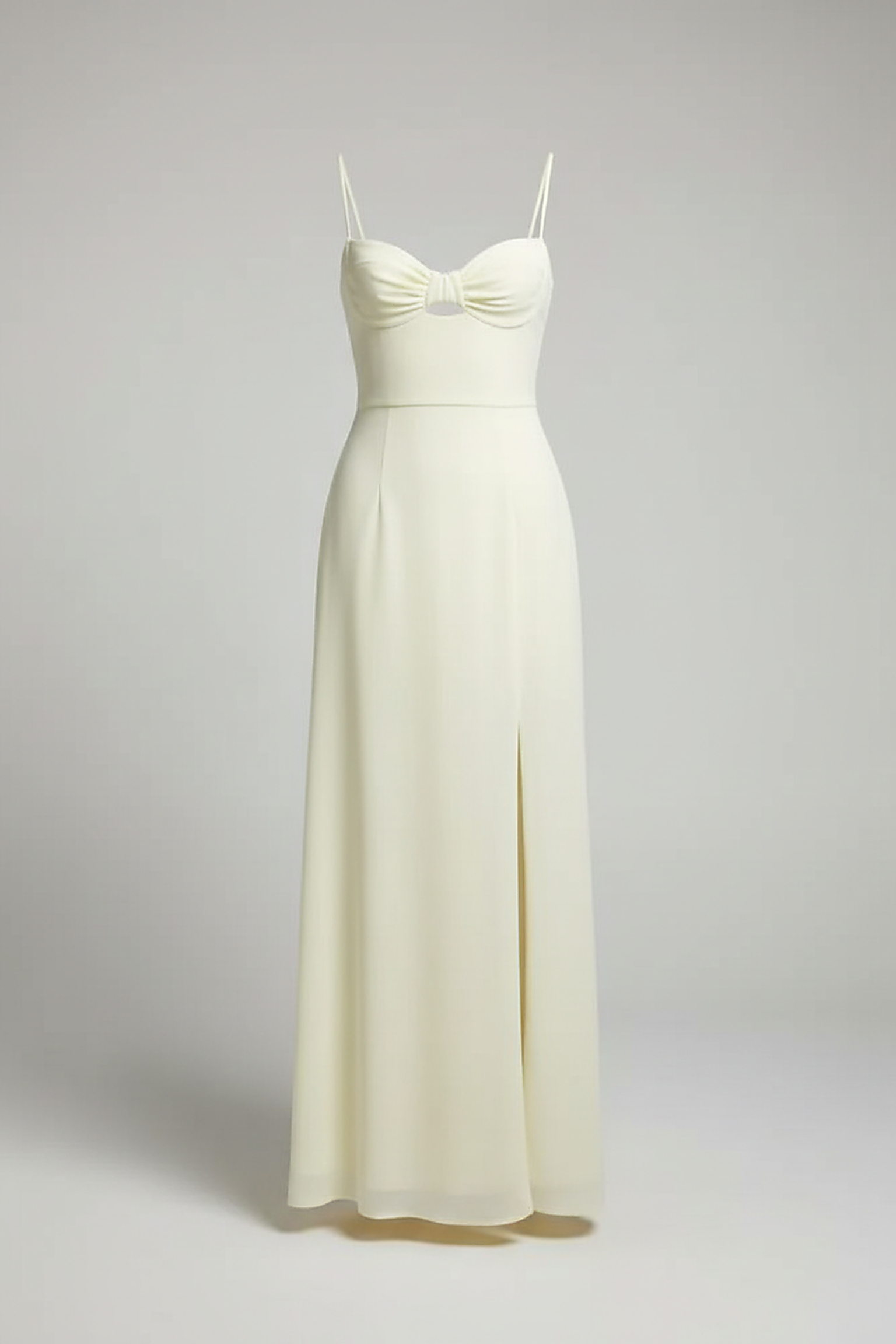 Black mesh spaghetti strap dress, full length front view on model.