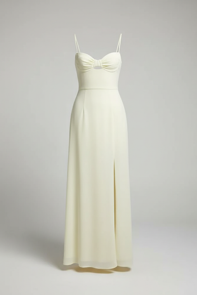 Black mesh spaghetti strap dress, full length front view on model.