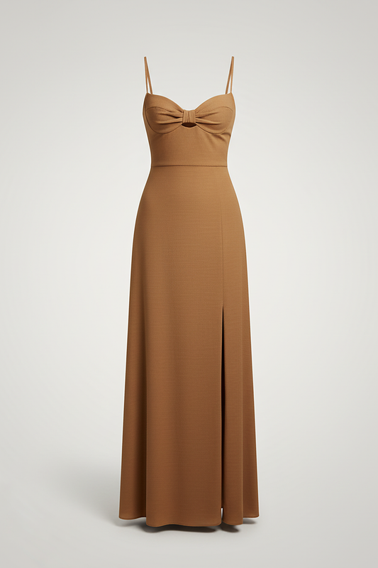 Black mesh spaghetti strap dress, close-up of mesh splicing.