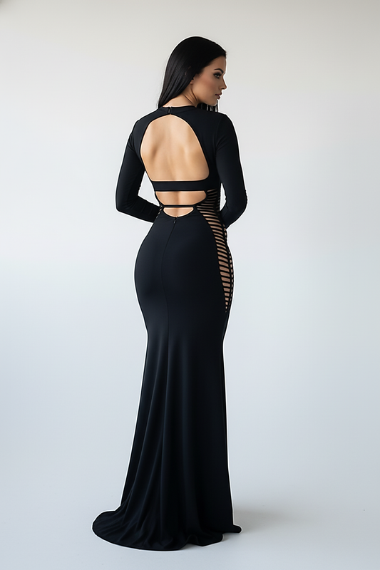 Bandage Backless Long Sleeve Maxi Dress - Thorne & Ivy