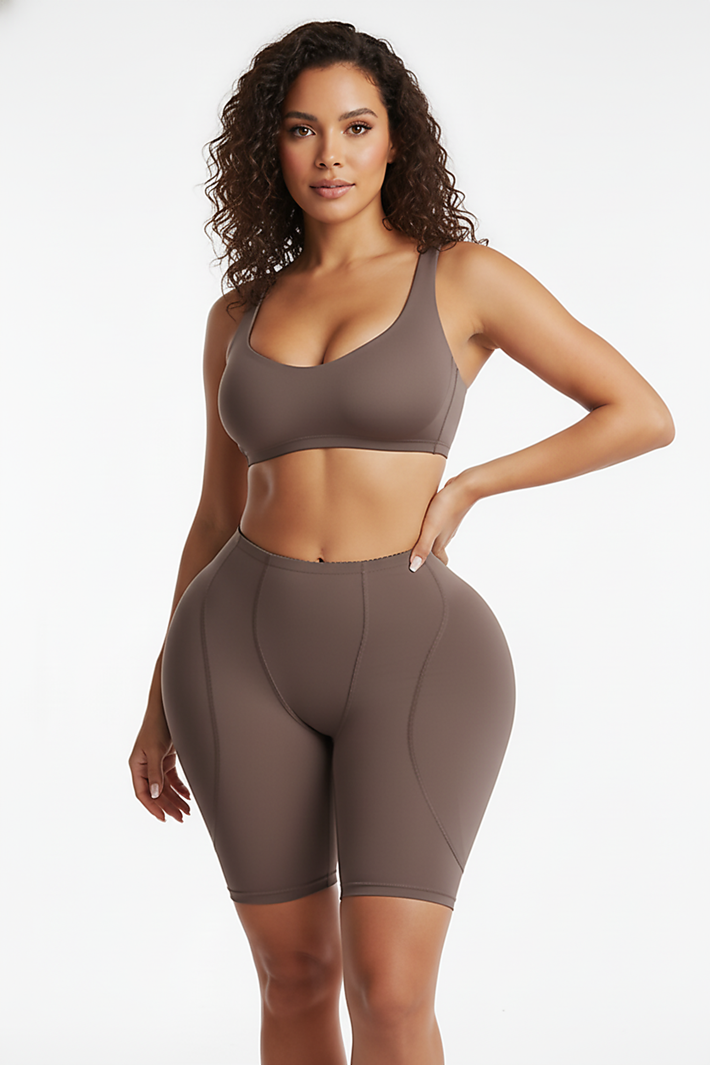 Shapewear butt lifter panties, alternate angle view on model.