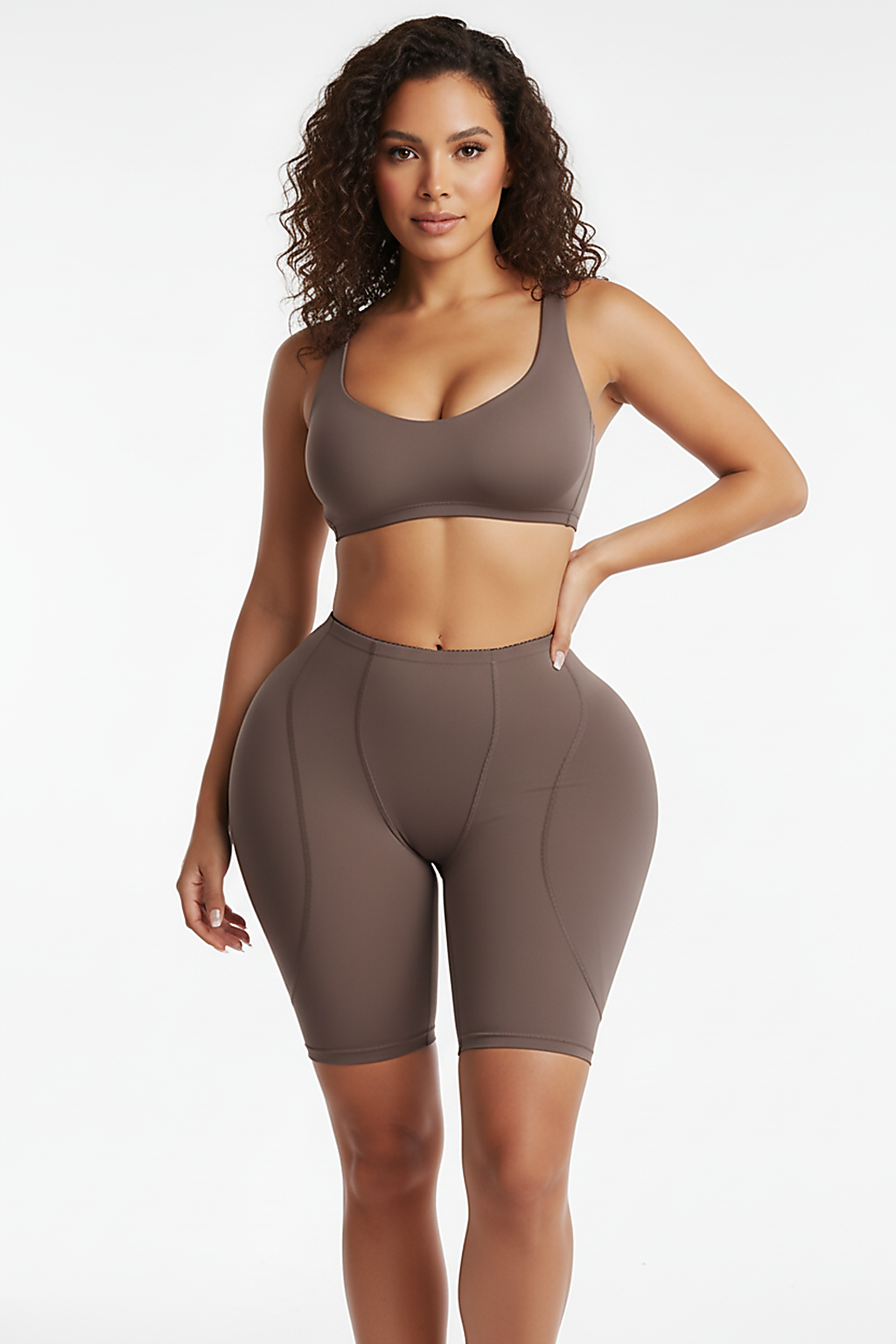 Shapewear butt lifter panties, alternate angle view on model.