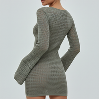 Hollow-out knit short dress, detail of lace-up front.