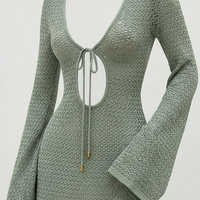 Hollow-out knit short dress, detail of hollow-out pattern.