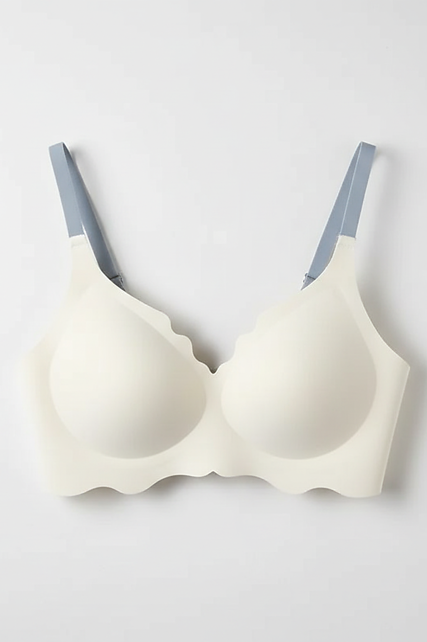 Neutral bralette, front view on model.