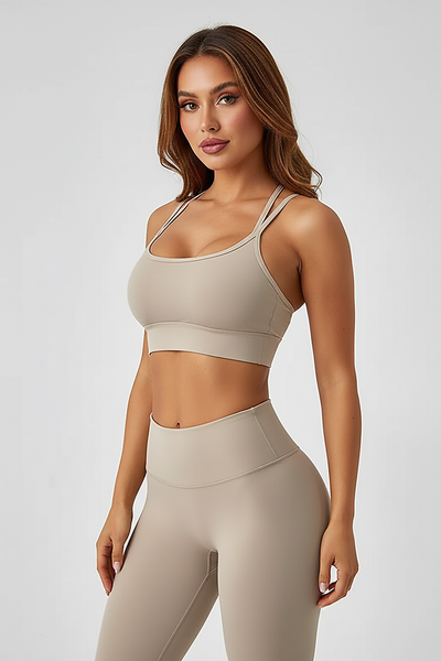 Black sports bra tube crop top, alternate view.