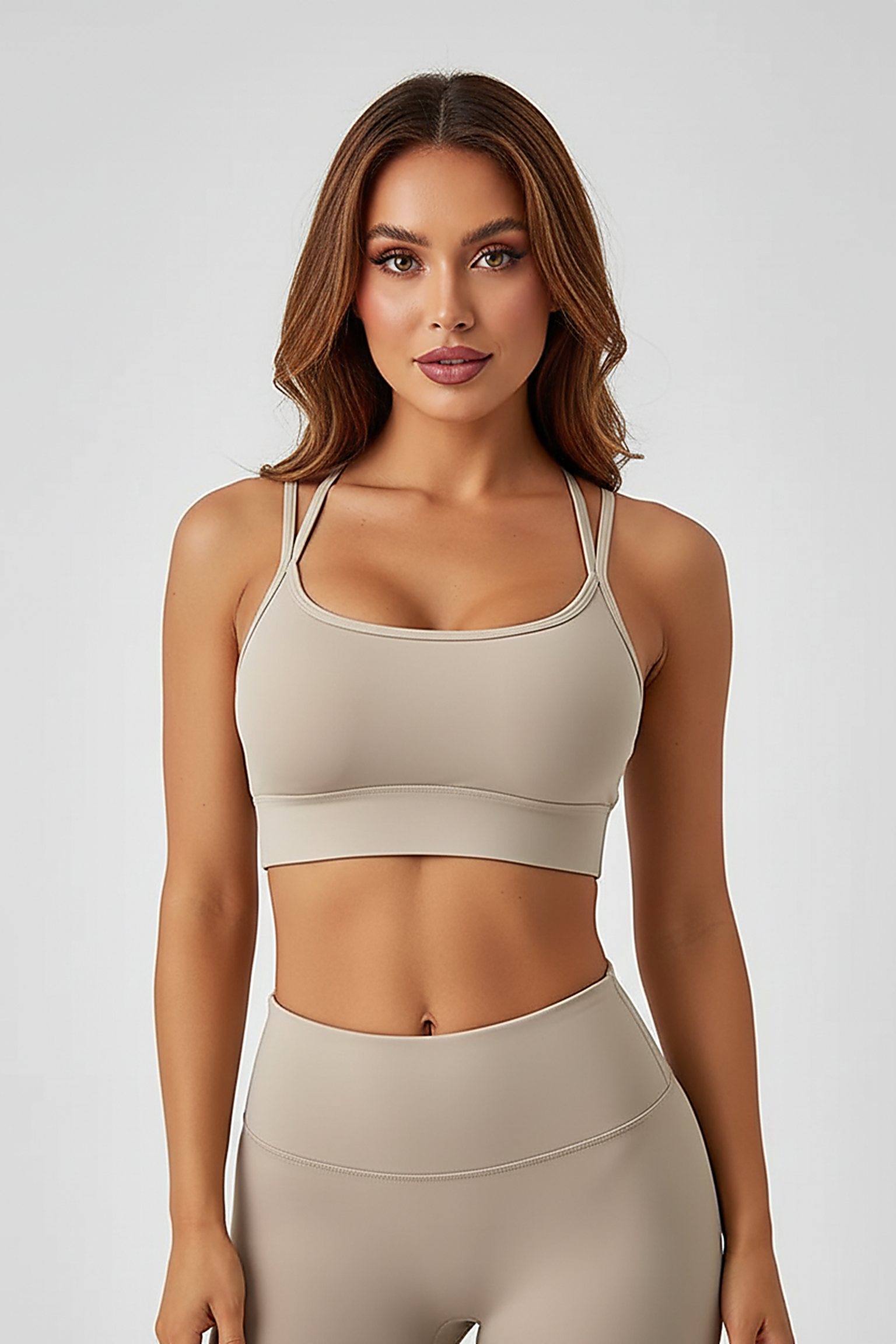 Black tube top sports bra, alternate angle.