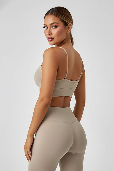 Black yoga fitness sports bra crop top, back view.