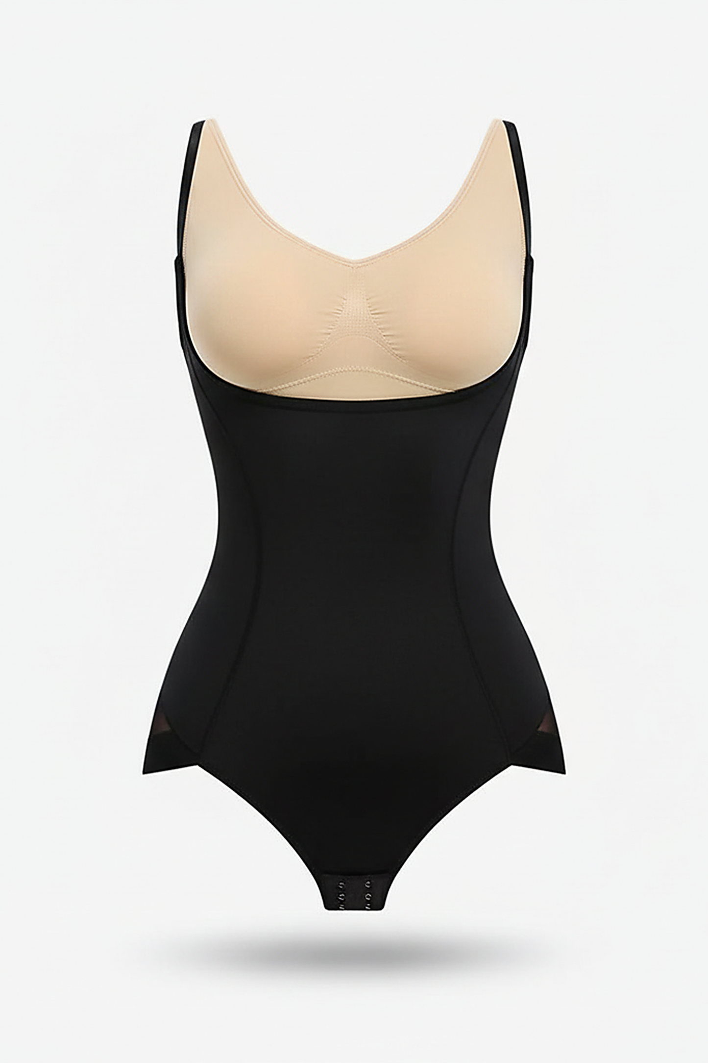 Bodysuit shapewear, front view on model.