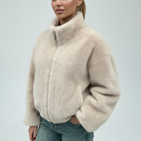 Faux fur jacket zipper detail.