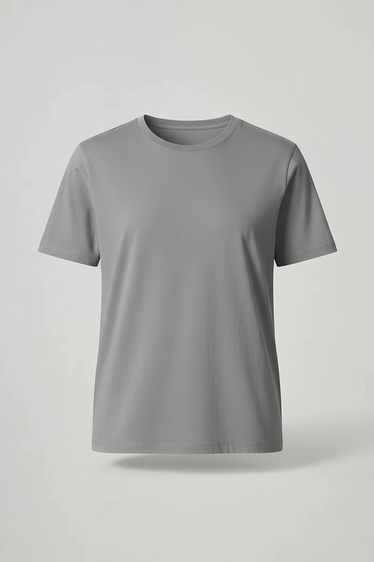 Solid color T-shirt, hem detail.