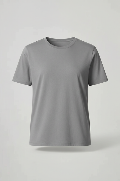 Solid color T-shirt, hem detail.