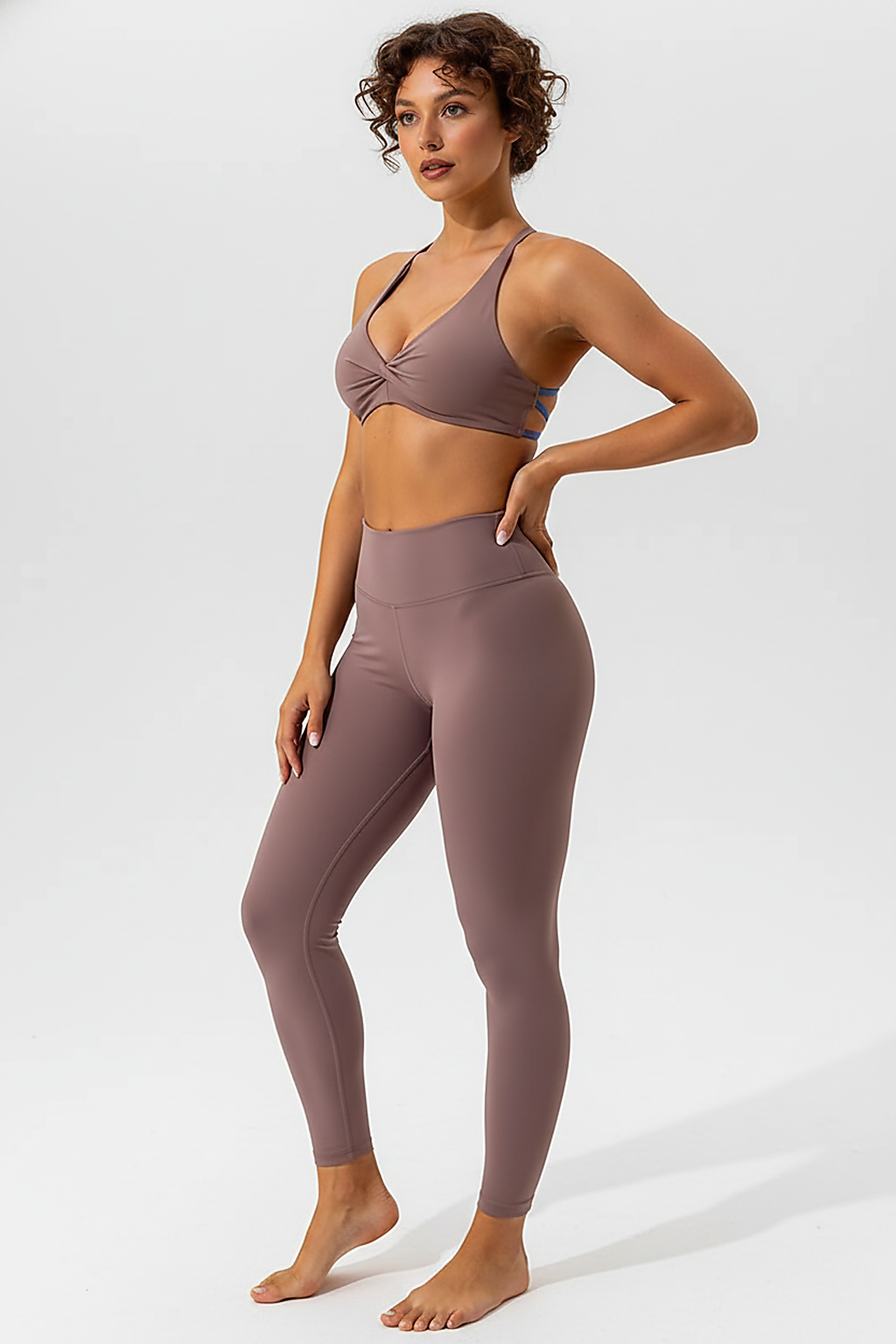 Sports bra with cross back, back view.