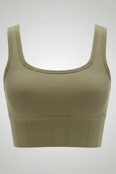 Breathable sports bra, close-up fabric detail.