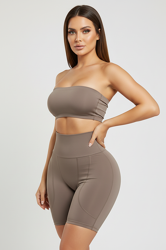 Black shapewear shorts, alternate angle view on model.