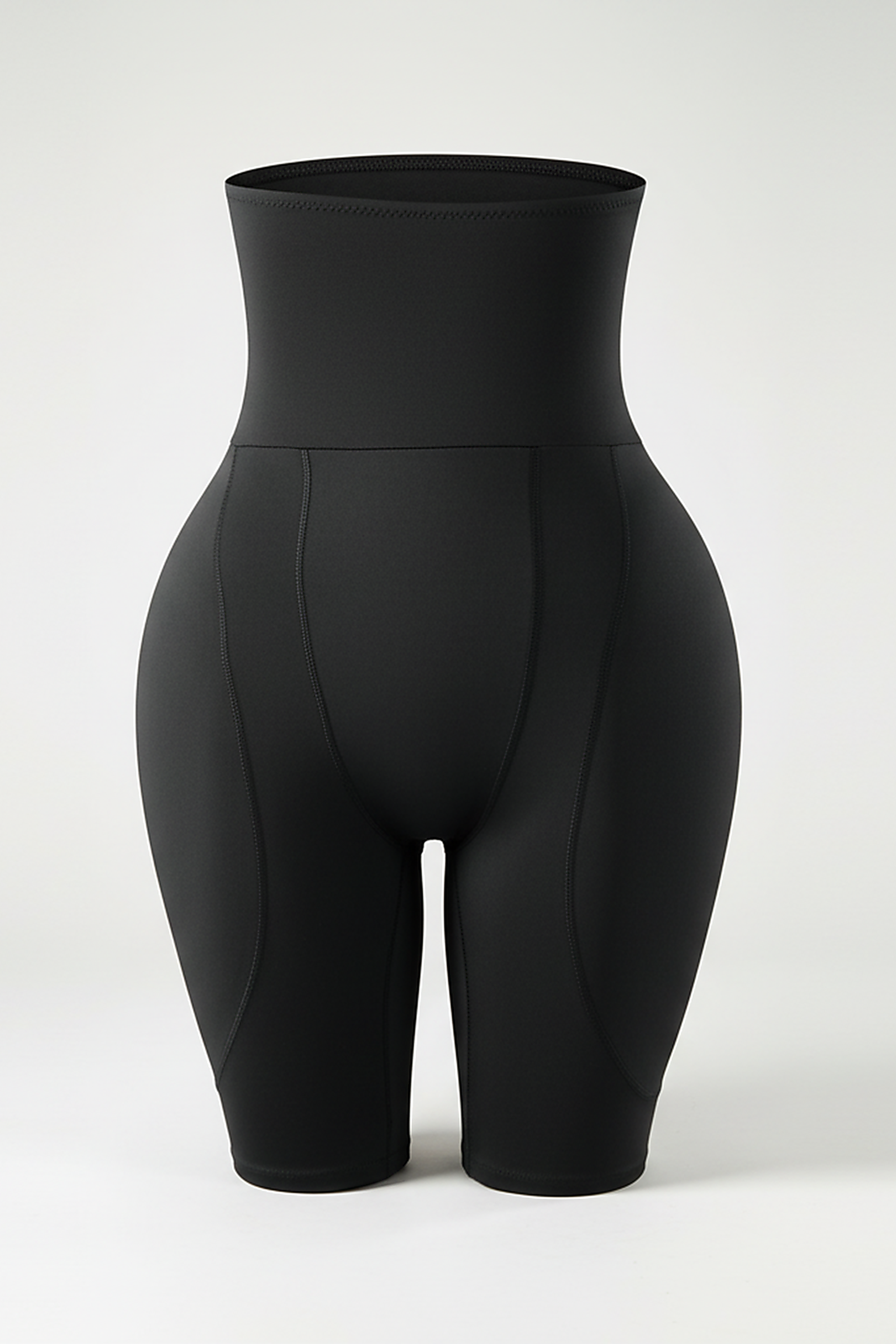 Nude shapewear shorts, angled view on model.