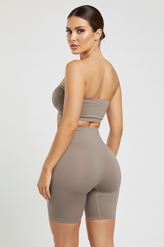 Black shapewear shorts, back view on model.