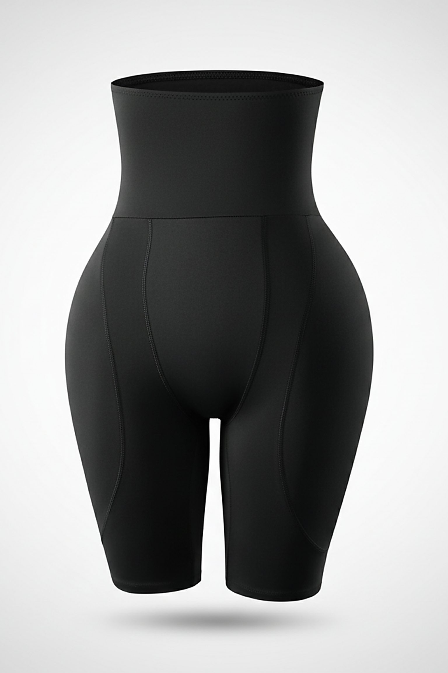 Black shapewear shorts, fabric detail close-up.