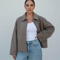 Women's solid wool jacket, full length view.