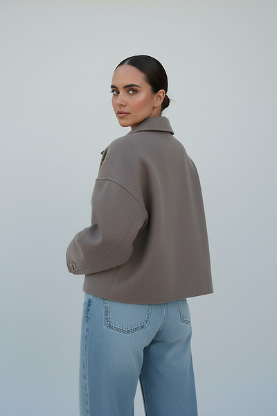 Solid wool jacket, close-up of lapel and collar.