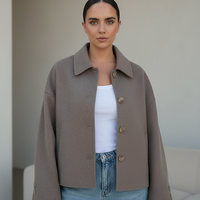 Solid wool jacket, close-up of sleeve and cuff.