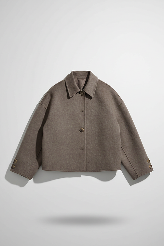 Solid wool jacket, fabric texture detail.