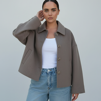 Women's solid wool jacket, front view, unbuttoned.