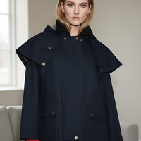 Removable hooded coat, fabric texture detail.