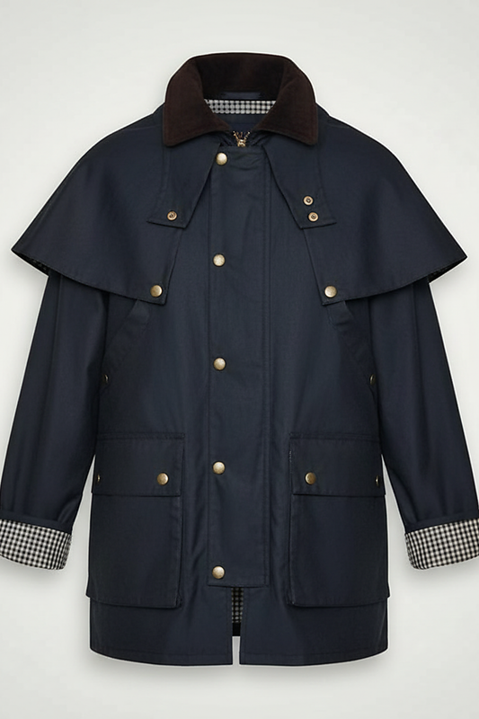 Removable hooded coat, inner lining detail.