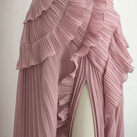 Elegant lotus edge lace-up halter vacation gown, front view on model.