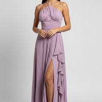 Lotus edge slim fit lace-up sleeveless vestidos, front view on model.