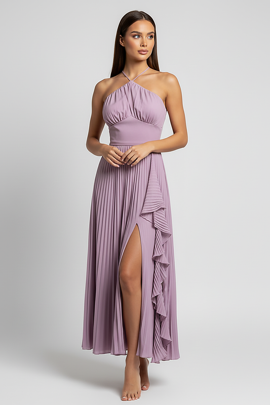 Lotus edge slim fit lace-up sleeveless vestidos, front view on model.