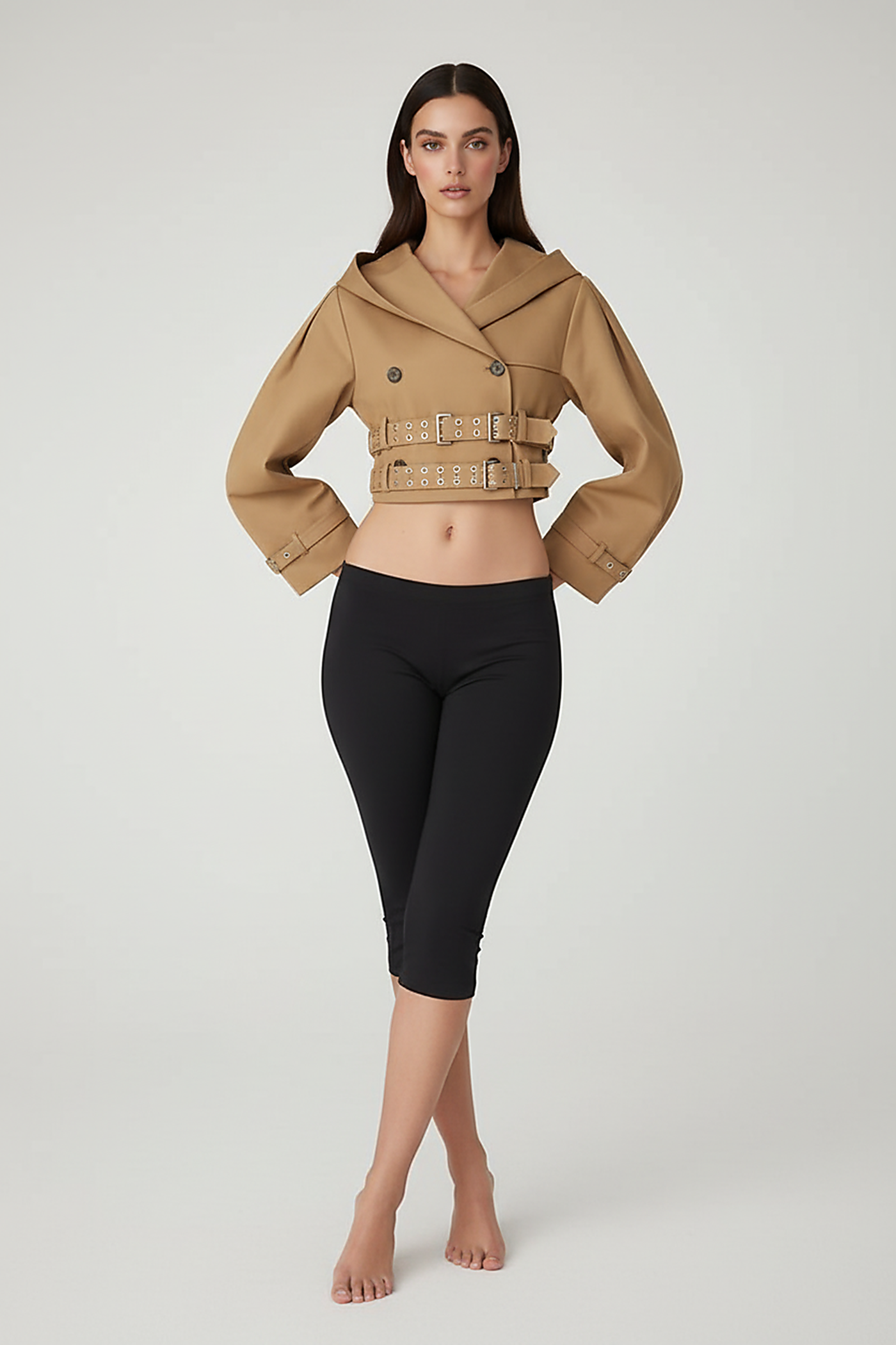 Chic Punk Hooded Trench Coat with Bat Sleeves