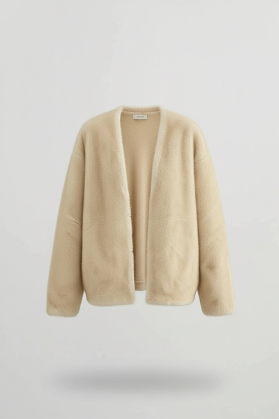 Solid plush coat, sleeve cuff detail.