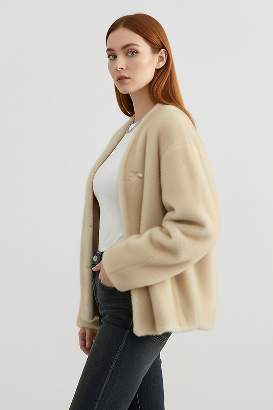 Solid plush coat, close-up texture.