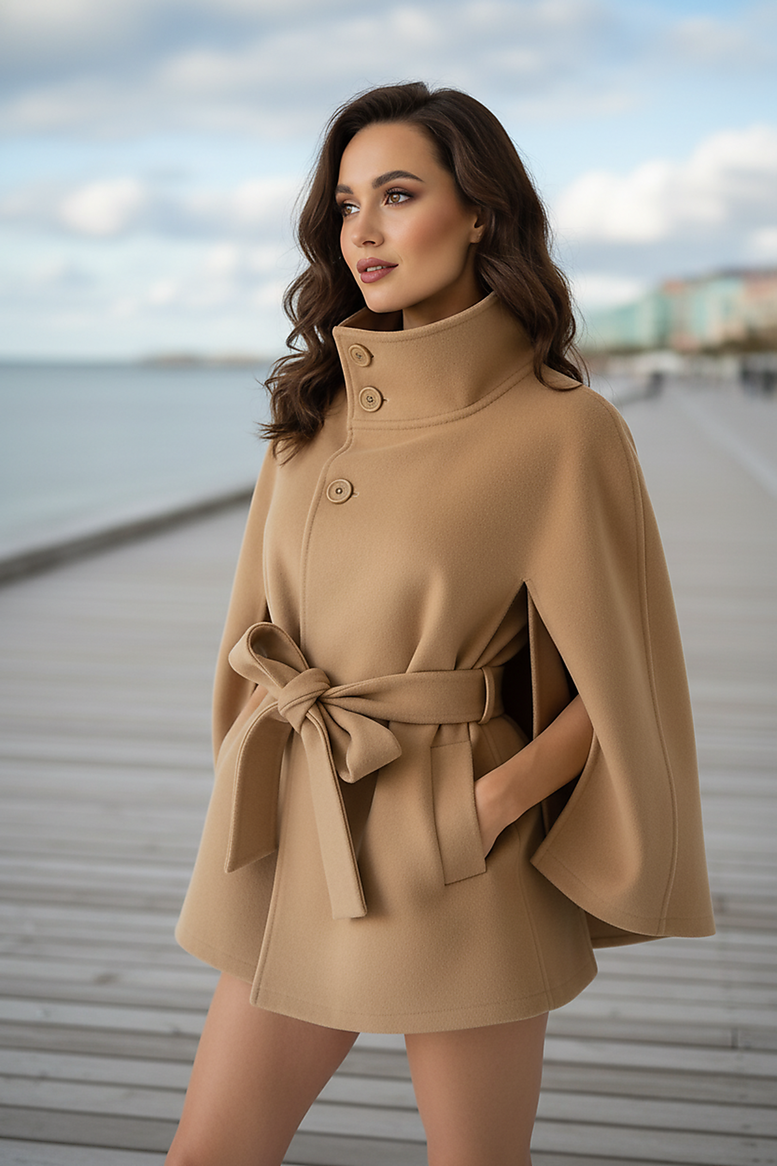 Vintage cape jacket stand neck detail.