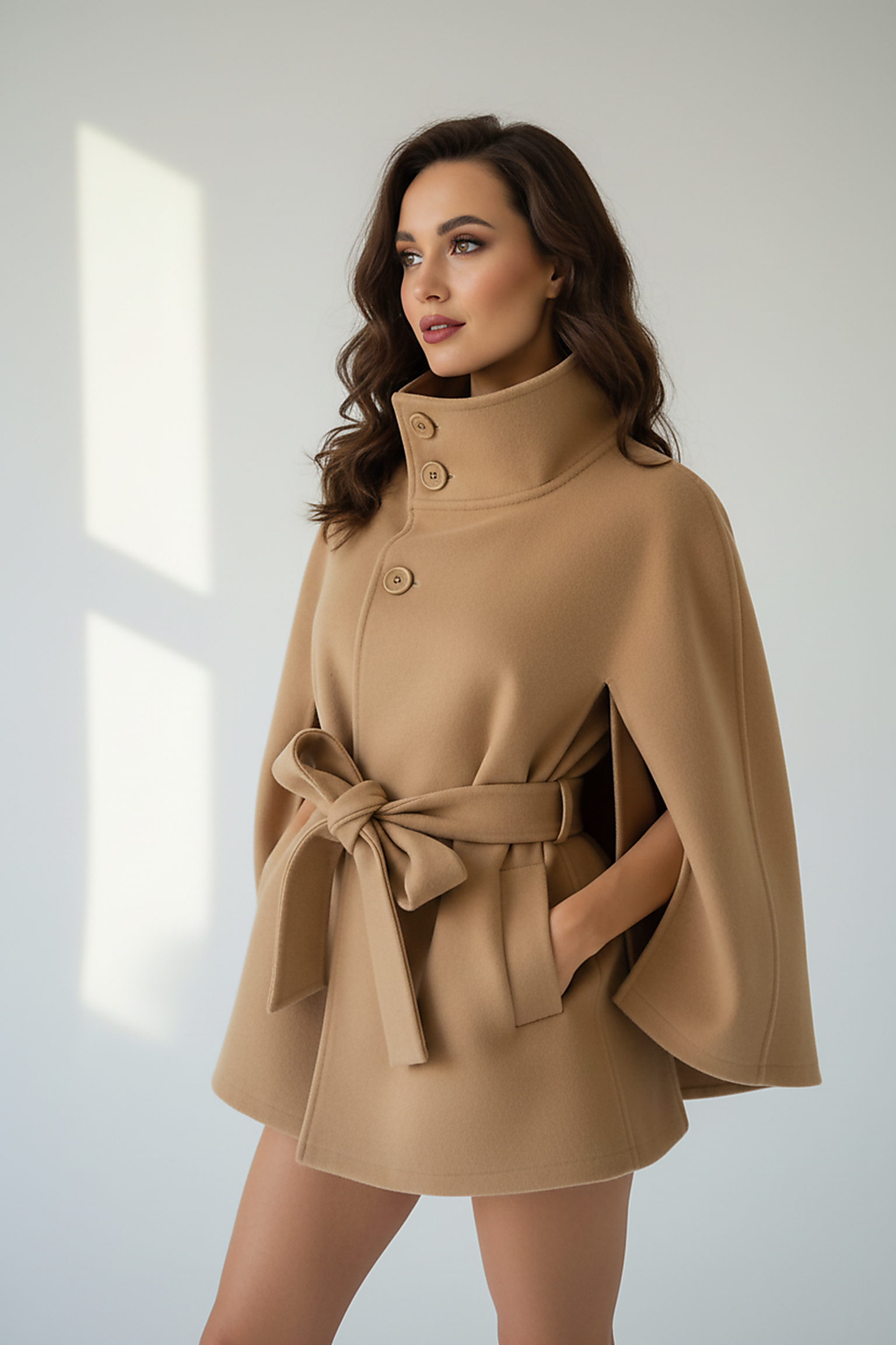 Vintage cape jacket belt buckle detail.