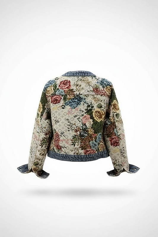 Jacquard denim jacket, pattern detail.