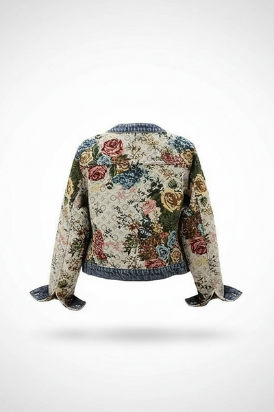 Jacquard denim jacket, pattern detail.