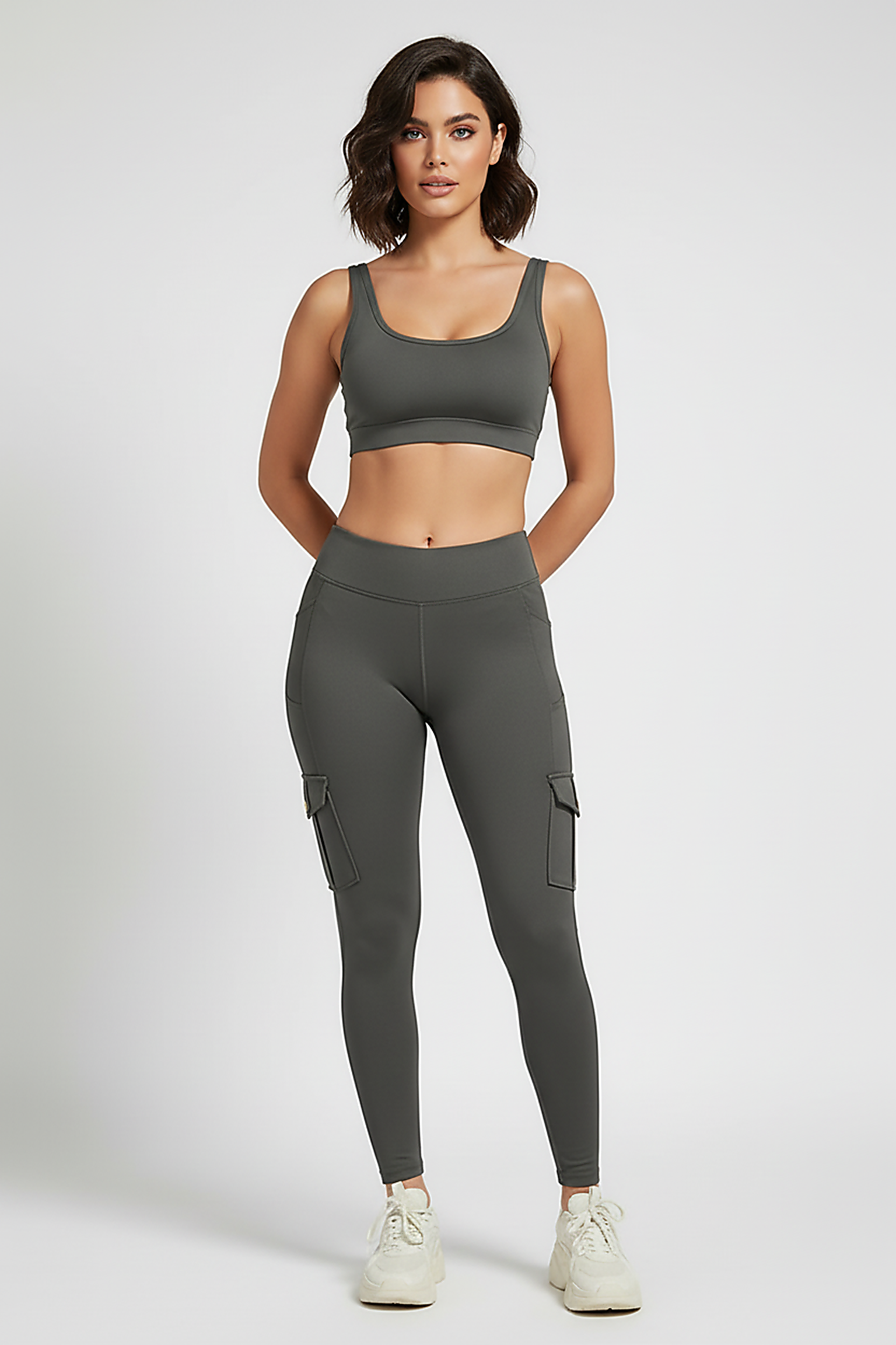 Seamless yoga pant, alternate angle on model.