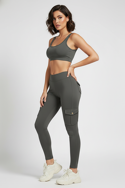Seamless yoga pant, alternate angle on model.