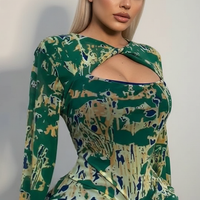 Stacked ruched draped cutout front long dress, front view on model.