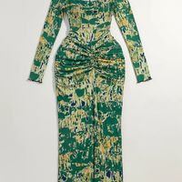 Draped V-Neck Cutout Ruched Bodycon Midi Dress - Thorne & Ivy