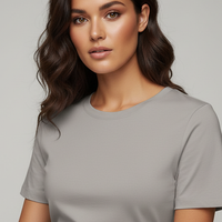 Pink heavy cotton t-shirt, back view on model.