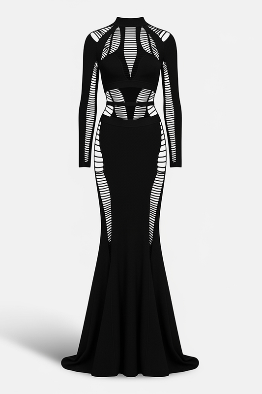 Bandage Backless Long Sleeve Maxi Dress - Thorne & Ivy